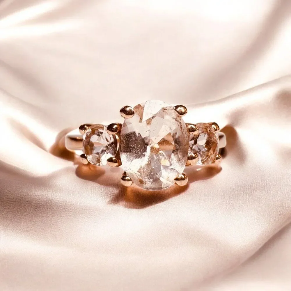 10K Rose Gold- Natural Morganite Ring - 1/2CTTW -Sz 7- Oval Cut Three Stone-2.4g